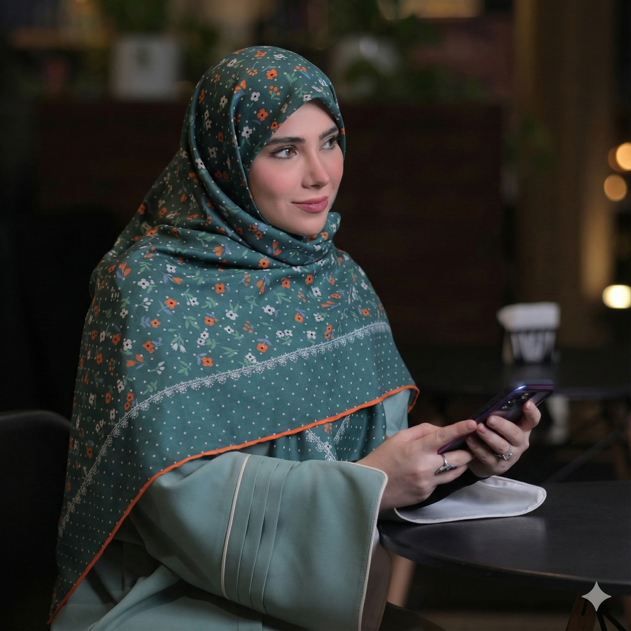 روسری کرپ نخ سبز زمردی